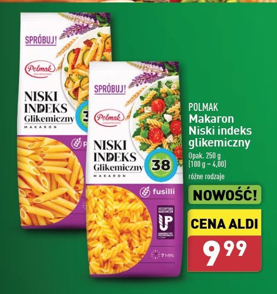 Makaron rurki niski indeks glikemiczny Polmak promocja w Aldi