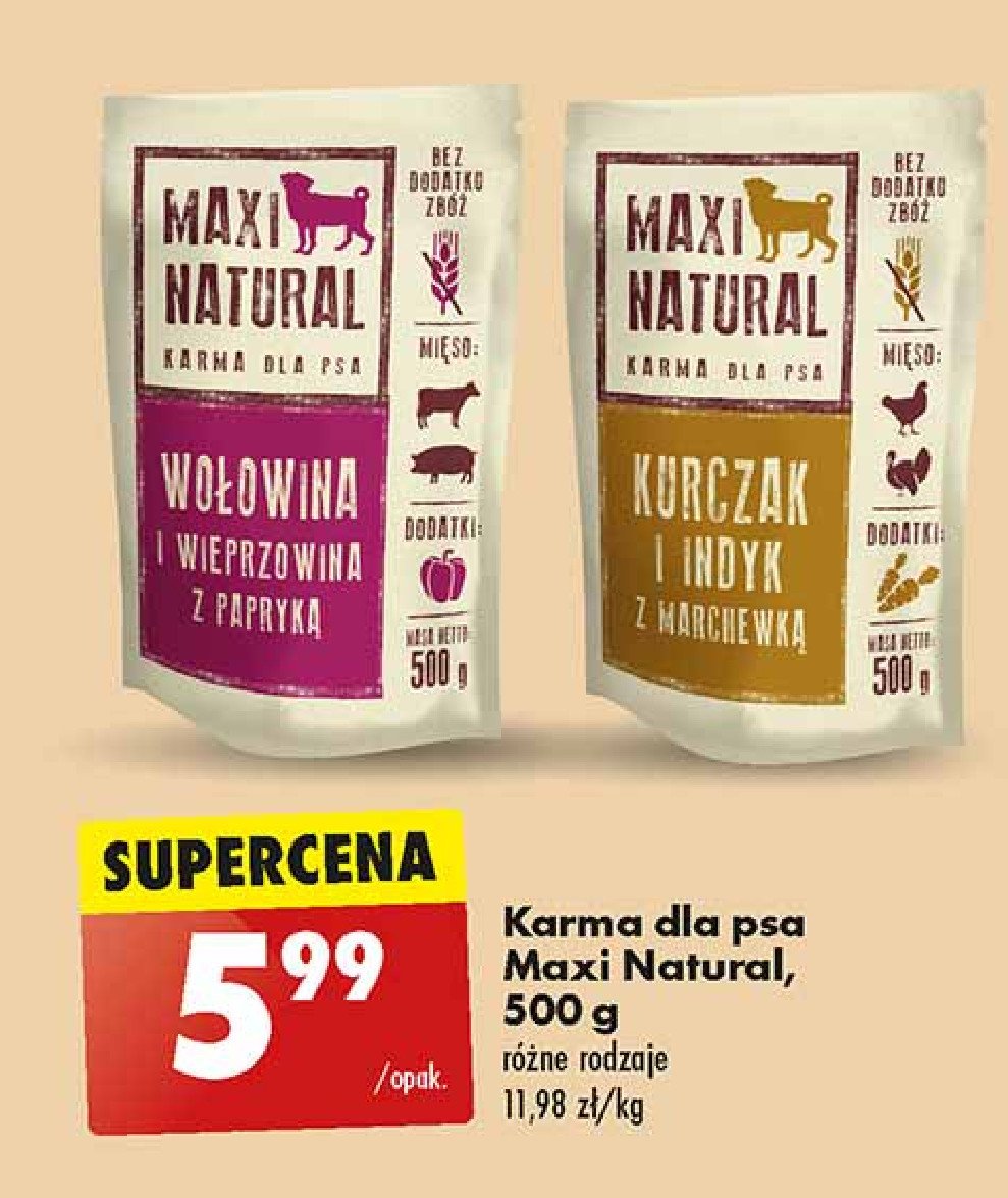 Karma dla psa wołowina i wieprzowina Maxi natural promocja