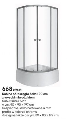 Kabina prysznicowa Arkell półokrągła 90 cm z wysokim brodzikiem promocja w Castorama