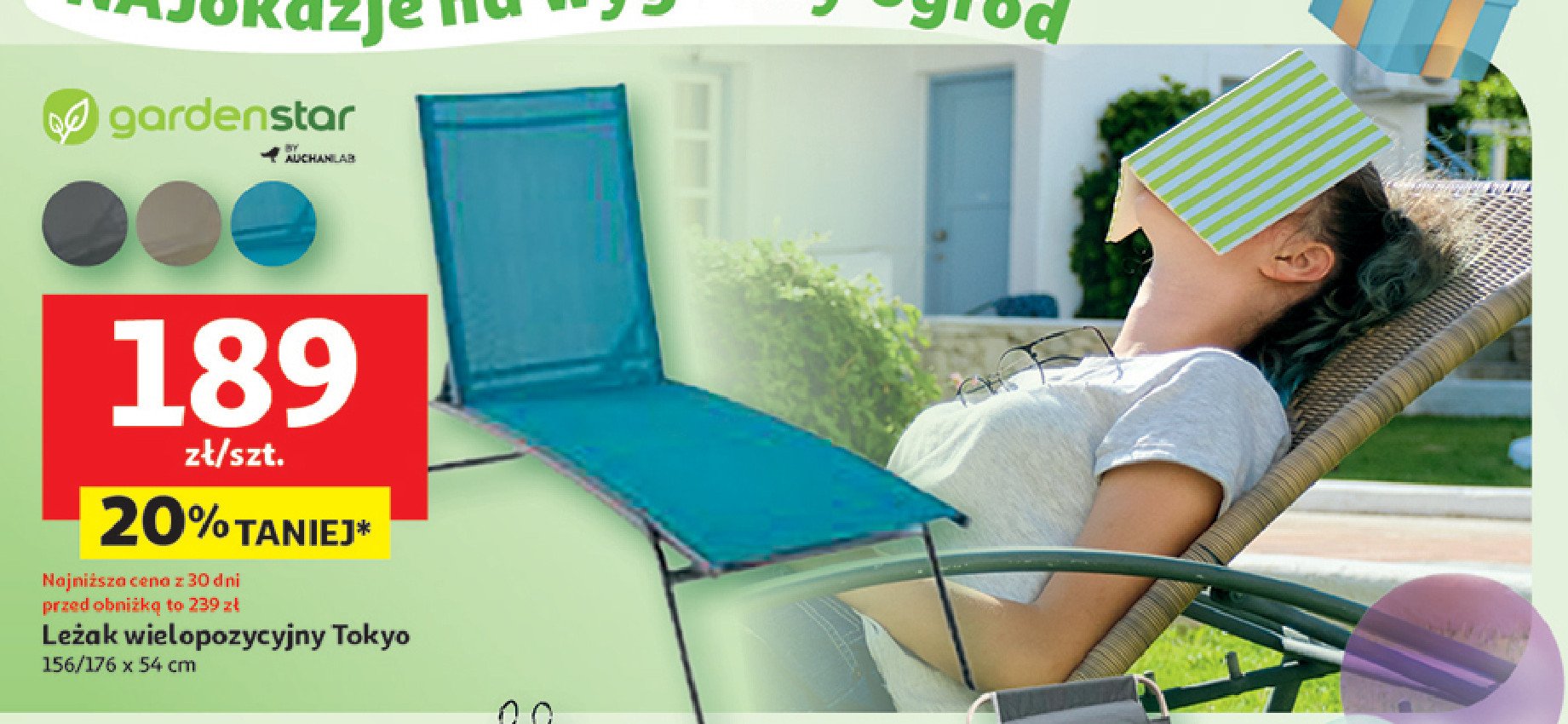 Leżak ogrodowy tokyo Garden star promocja w Auchan
