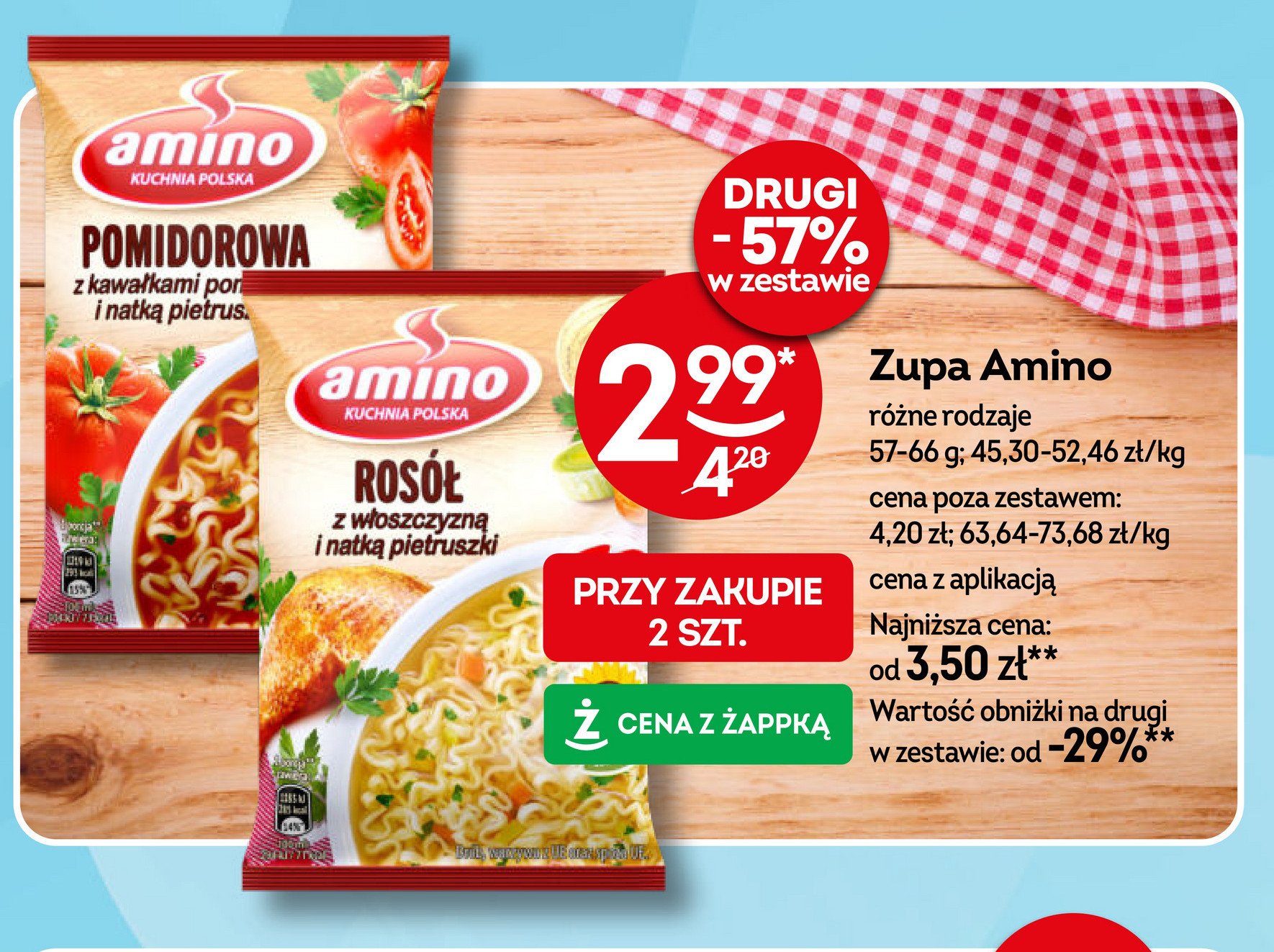 Zupa pomidorowa z kawałkami pomidorów i natką pietruszki Amino promocja w Żabka