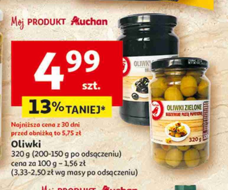 Oliwki zielone nadziewane pastą paprykową Auchan promocja