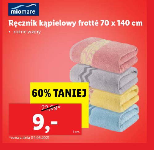 Ręcznik frotte 70 x 140 cm Miomare promocja w Merkury Market