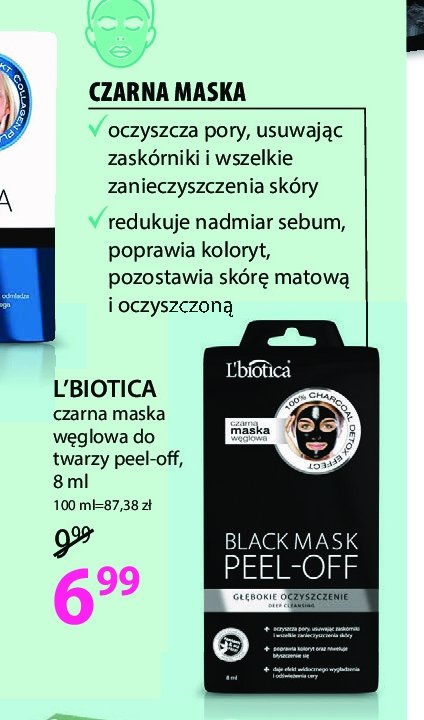Maska węglowa peel off głeboko oczyszczająca L'biotica promocja