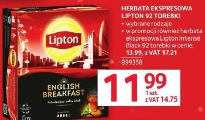 Herbata ekspresowa Lipton 92 torebki promocja w Selgros