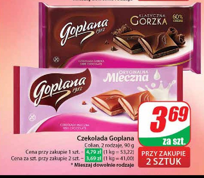 Czekolada gorzka Goplana promocja