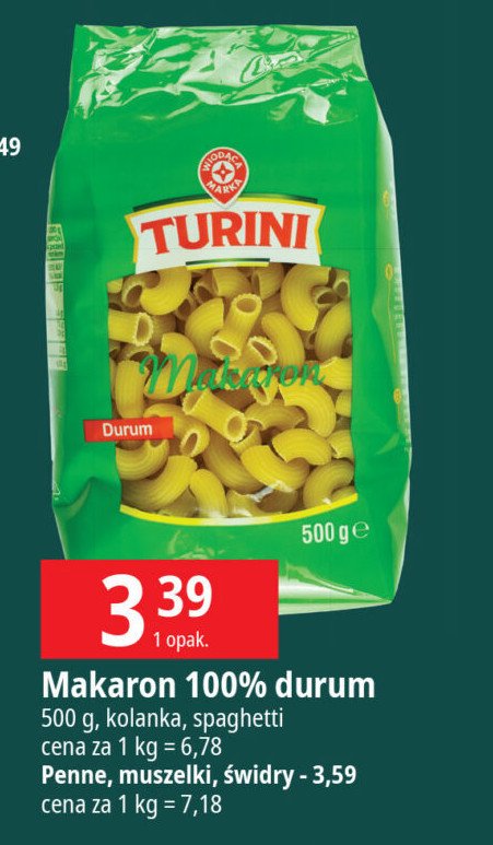 Makaron świderki Wiodąca marka turini promocja w Leclerc