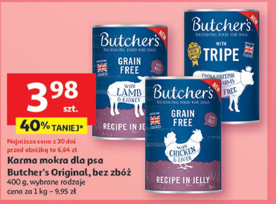 Karma dla psa z kurczakiem w galarecie Butcher's grain free promocja w Auchan