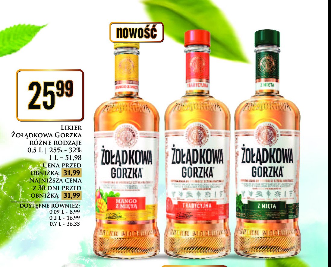 Wódka Żołądkowa gorzka mango z miętą promocja w Dino
