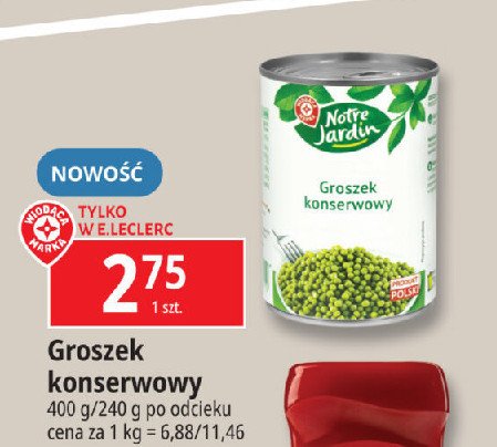 Groszek konserwowy Wiodąca marka notre jardin promocja w Leclerc