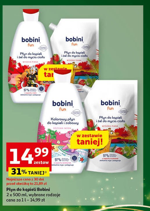 Płyn do kąpieli i żel do mycia ciała malina + płyn do kąpieli i żel do mycia ciała truskawka zapas Bobini fun promocja w Auchan