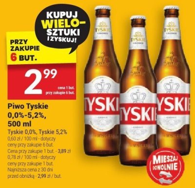 Piwo Tyskie 0.0%-5.2% 500ml promocja w Twój Market