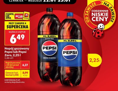 Napój gazowany Pepsi lub Pepsi Zero 2,25 l promocja w Biedronka
