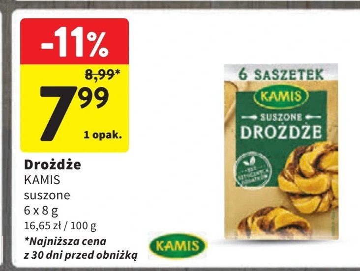 Drozdże suszone Kamis promocja w Intermarche