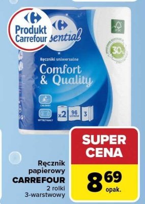 Ręcznik papierowy Carrefour Comfort & Quality 2 rolki 3-warstwowy promocja w Carrefour Market