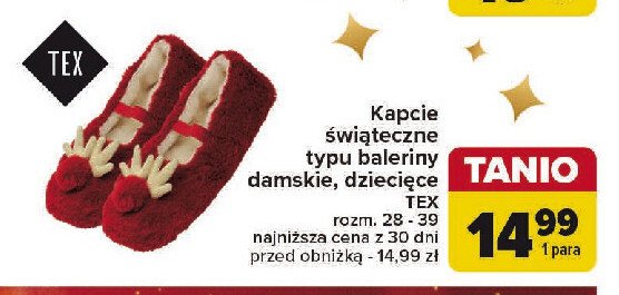 Kapcie świąteczne baleriny 28-39 Tex promocja w Carrefour