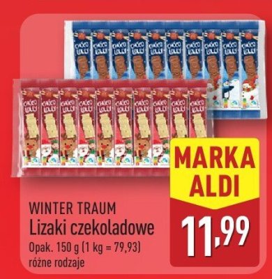 Lizaki czekoladowe WINTER TRAUM różne rodzaje promocja w Aldi
