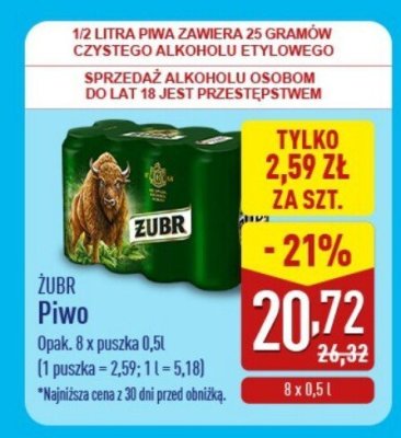 Piwo ŻUBR promocja w Aldi