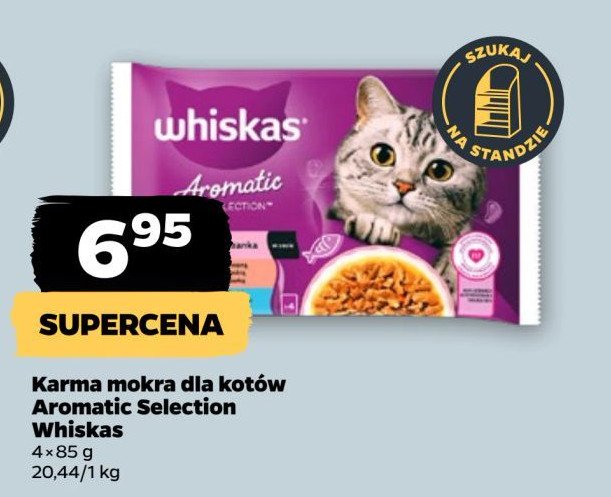 Karma dla kota w sosie wieprzowina z marchewką i kawałkami ryb oceanicznych Whiskas aromatic selection promocja w Netto