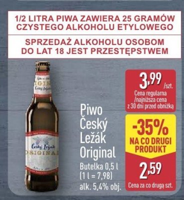 Piwo Český Ležák Original butelka 0,5 l promocja w Aldi