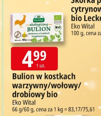 Bulion w kostkach warzywny/wołowy/drobiowy bio Eko Wital promocja w Leclerc
