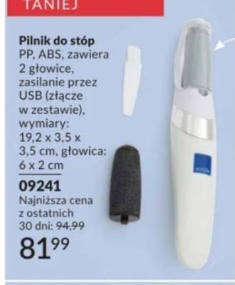 Pilnik do stóp PP, ABS, zawiera 2 głowice, zasilanie przez USB promocja w AVON