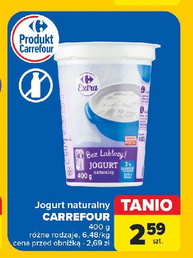 Jogurt naturalny bez laktozy Carrefour extra promocja w Carrefour Market