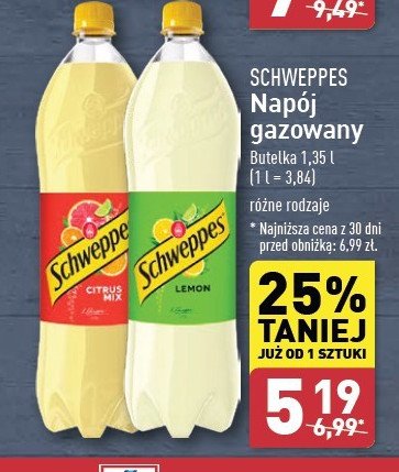 Napój lemon Schweppes promocja w Aldi