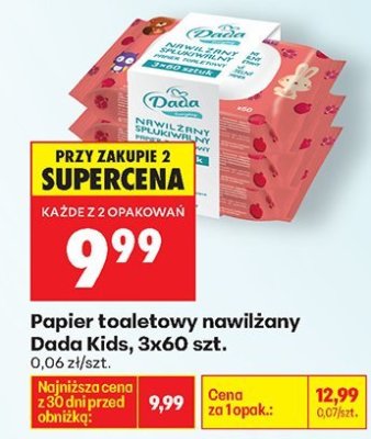 Papier toaletowy nawilżany Dada Kids, 3x60 szt. promocja w Biedronka