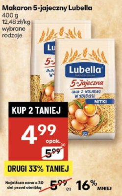 Makaron 5-jajeczny Lubella wybrane rodzaje promocja w Delikatesy Centrum