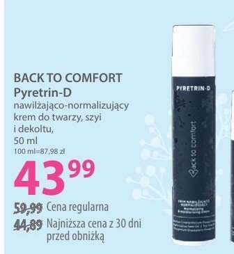 Krem BACK TO COMFORT Pyretrin-D nawilżająco-normalizujący krem do twarzy, szyji i dekoltu błyskawicznie (rąpidki) rozświetlający promocja w Hebe