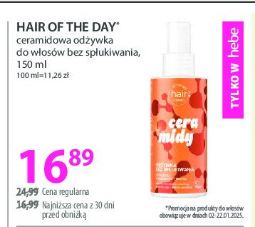 Odżywka do włosów bez spłukiwania ceramidowa ONLY BIO HAIR OF THE DAY Onlybio promocja w Hebe