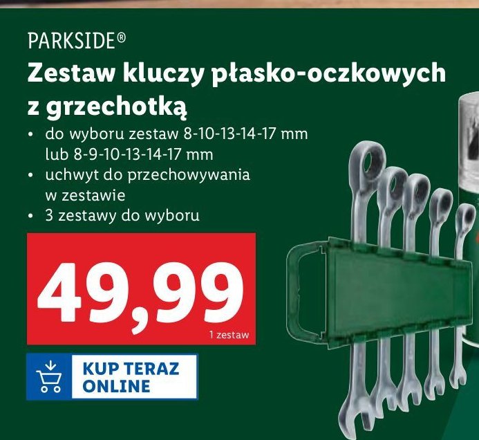 Zestaw kluczy płasko-oczkowych z grzechotą 8/9/10/13/14/17 mm Parkside promocja w Lidl