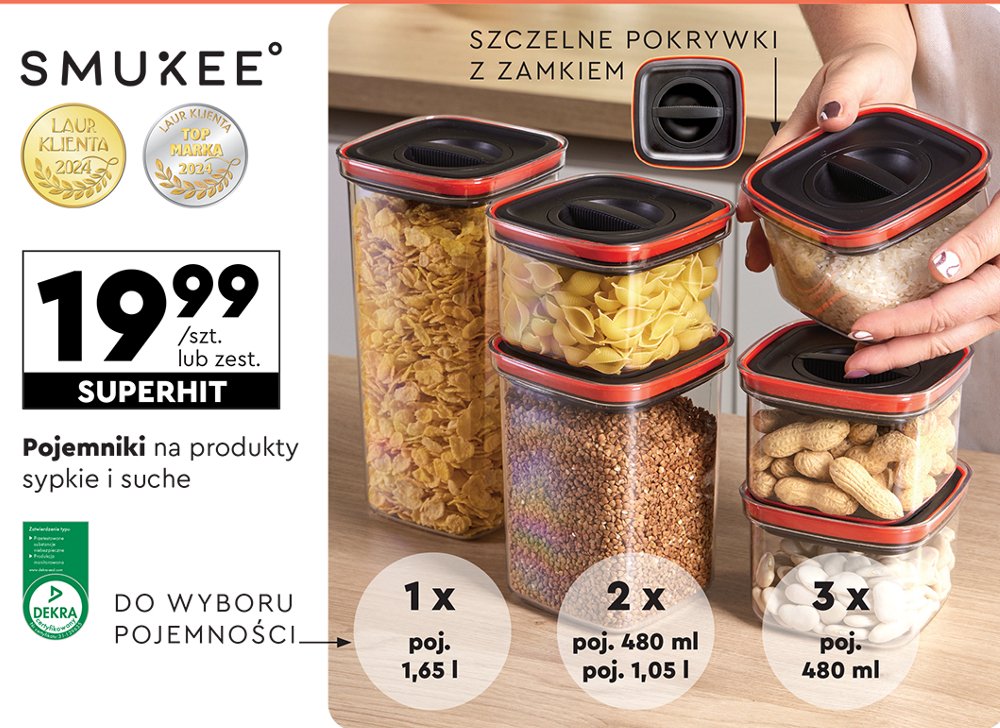 Pojemnik na artykuły sypkie 1.65 l Smukee promocja w Biedronka