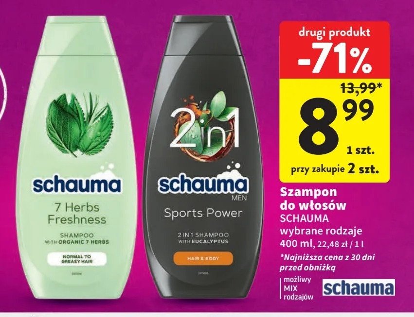 Szampon do włosów ziołowy Schauma 7 herbs promocja w Intermarche