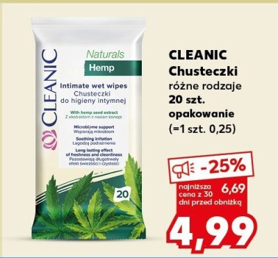 Chusteczki Cleanic Naturals Hemp różne rodzaje 20 szt. promocja w Kaufland