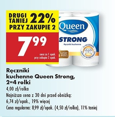 Papierowy Ręcznik kuchenny strong 102 listki Queen (Biedronka) promocja