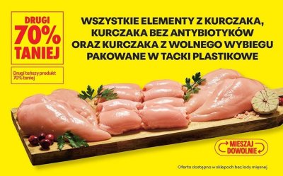 Kurczak - wszystkie elementy z kurczaka, kurczaka bez antybiotyków oraz kurczaka z wolnego wybiegu pakowane w tacki plastikowe promocja w Biedronka