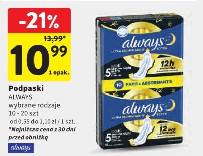 Podpaski ALWAYS promocja w Intermarche