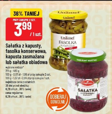 Sałatka z kapusty, fasolki konserwowa, kapusta zasmażana lub sałatka obiadowa Uniamel promocja w POLOmarket