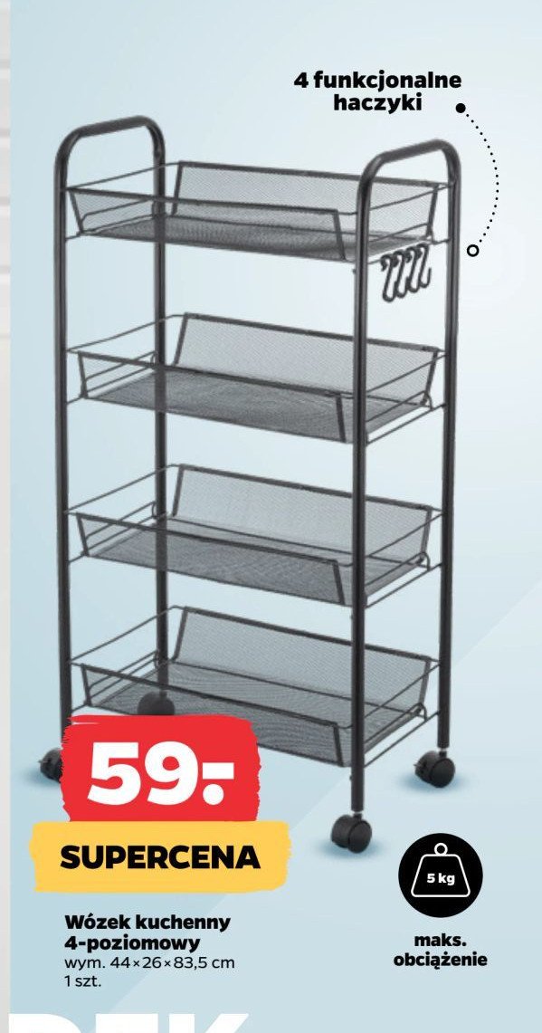 Wózek kuchenny 4-poziomowy 44 x 26 x 83.5 cm promocja w Netto