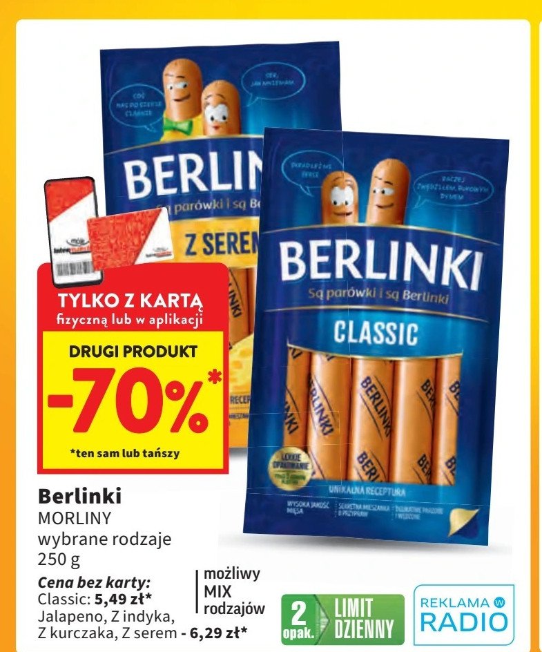 Parówki z kurcząt Morliny berlinki promocja w Intermarche