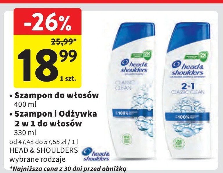 Szampon do włosów classic clean Head&shoulders promocja w Intermarche