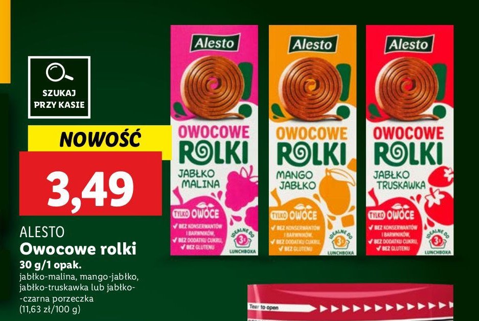 Owocowe rolki jabłko-czarna porzeczka Alesto promocja