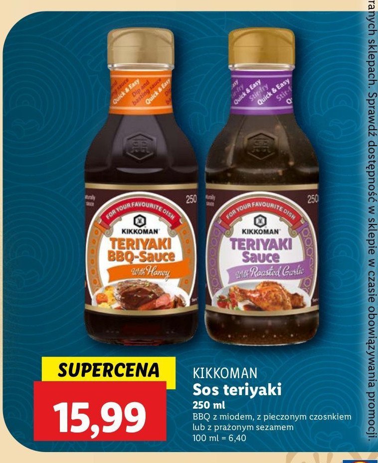 Sos teriyaki bbq honey Kikkoman promocja w Lidl