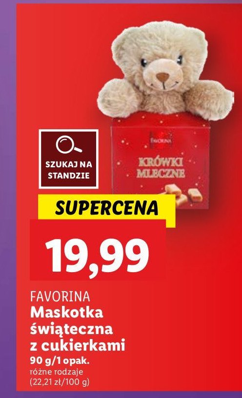 Maskotka świąteczna z cukierkami Favorina promocja