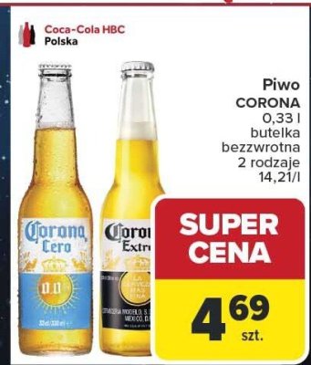 Piwo Corona 0,33 l butelka bezwzwrotna 2 rodzaje promocja w Carrefour