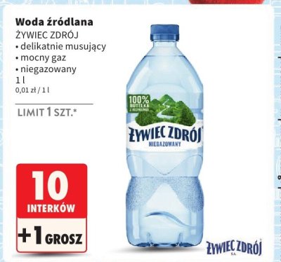 Woda źródlana delikatnie musujący, mocny gaz, niegazowana 1 l Żywiec Zdrój promocja