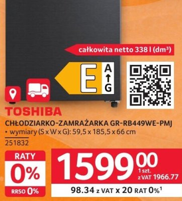 Chłodziarko-zamrażarka TOSHIBA GR-RB449WE-PMJ promocja w Selgros