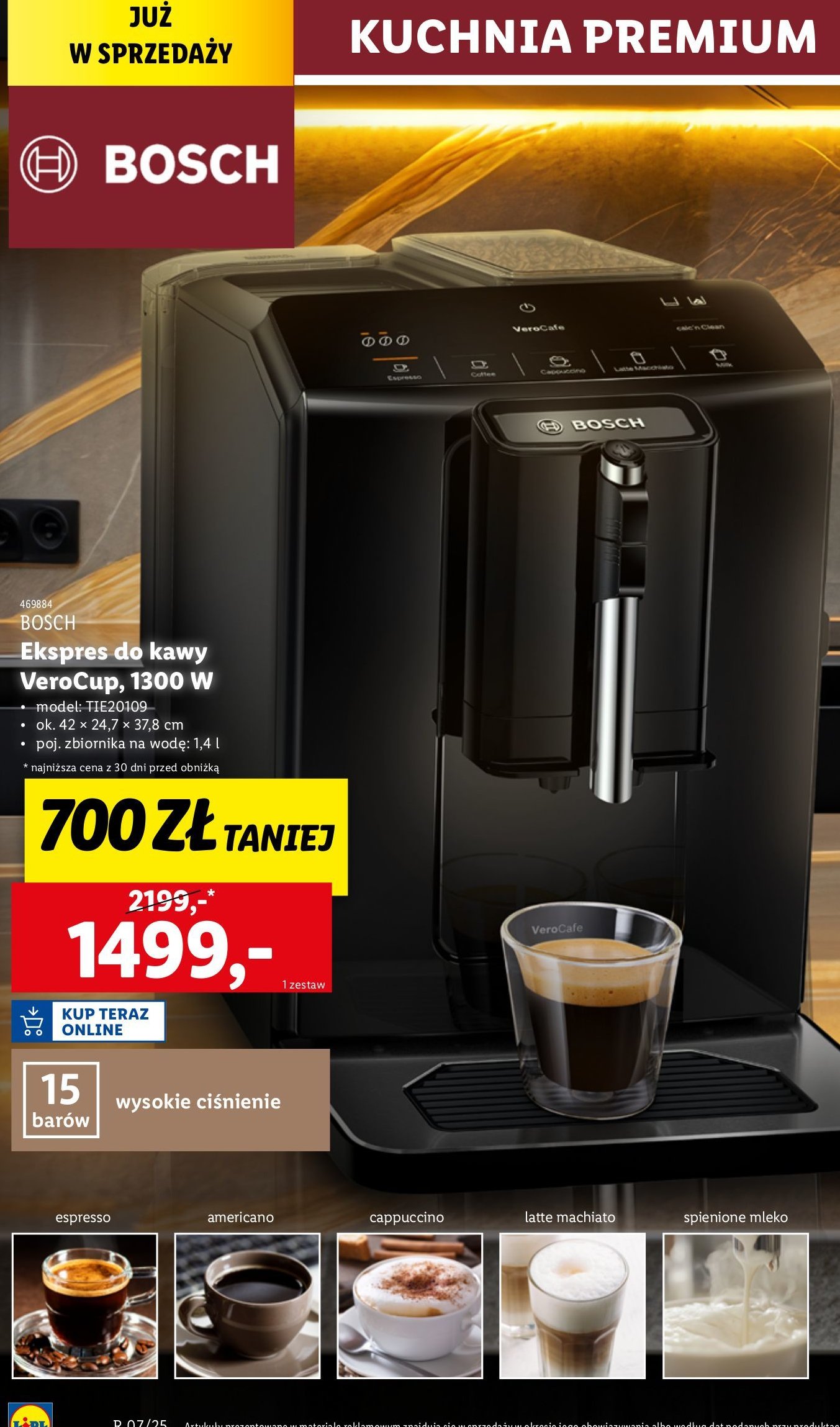 Ekspres ciśnieniowy kapsułkowy 1300 w 700 ml Bosch promocja